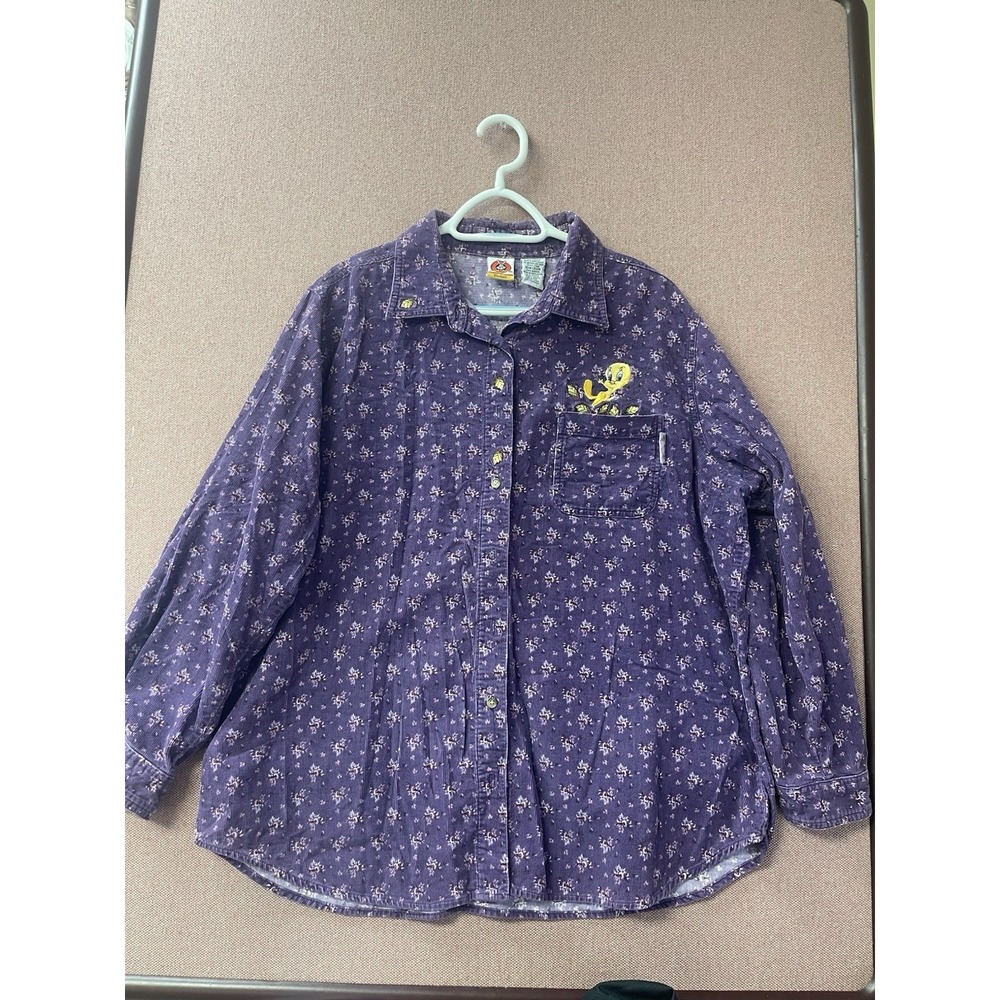 Vintage Ladies Looney Tunes Shirt Corduroy Purple Tweety Bird Size 18W/20W